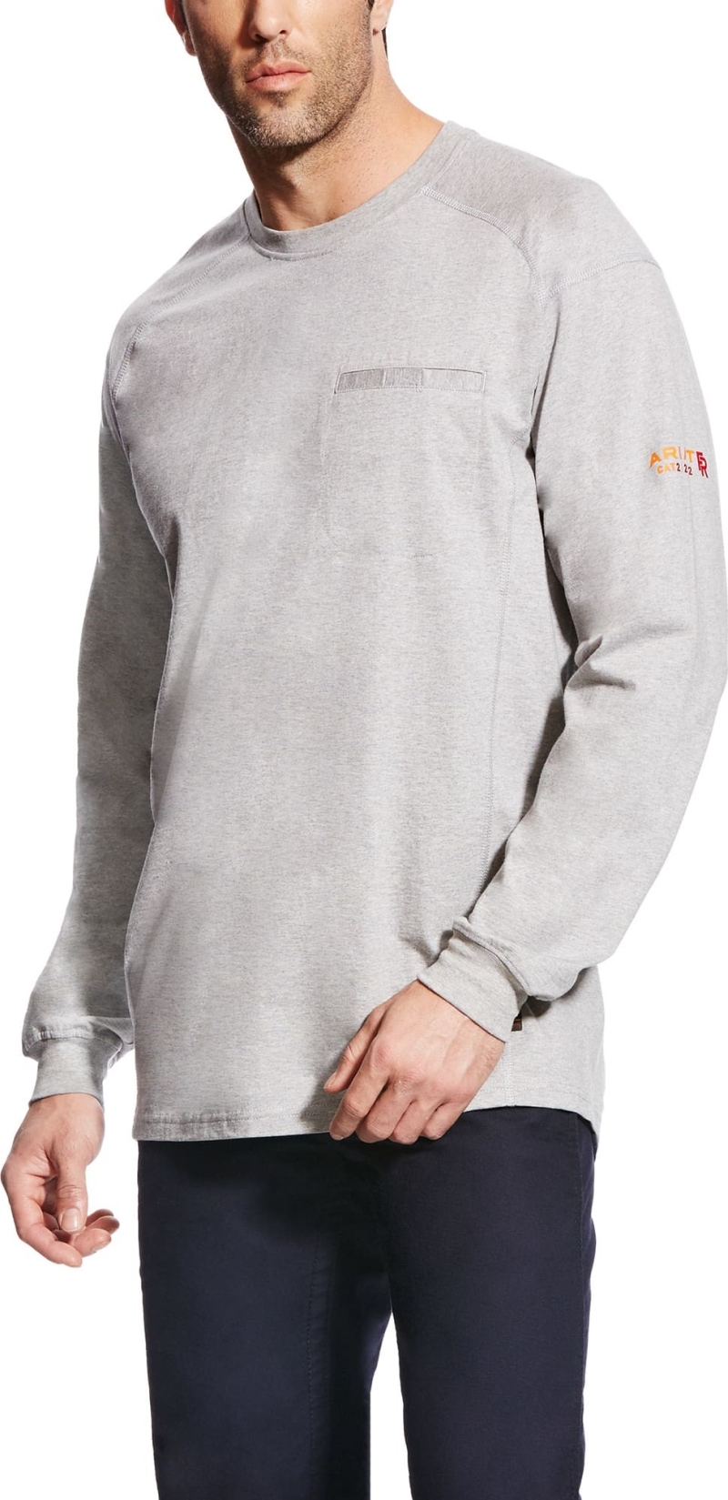 Ariat FR Air Crewneck Pocket L/S Shirt - Silver Fox Heather