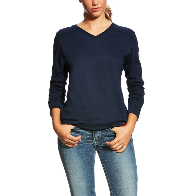 Ariat Women's FR AC V-Neck L/S Shirt - Navy