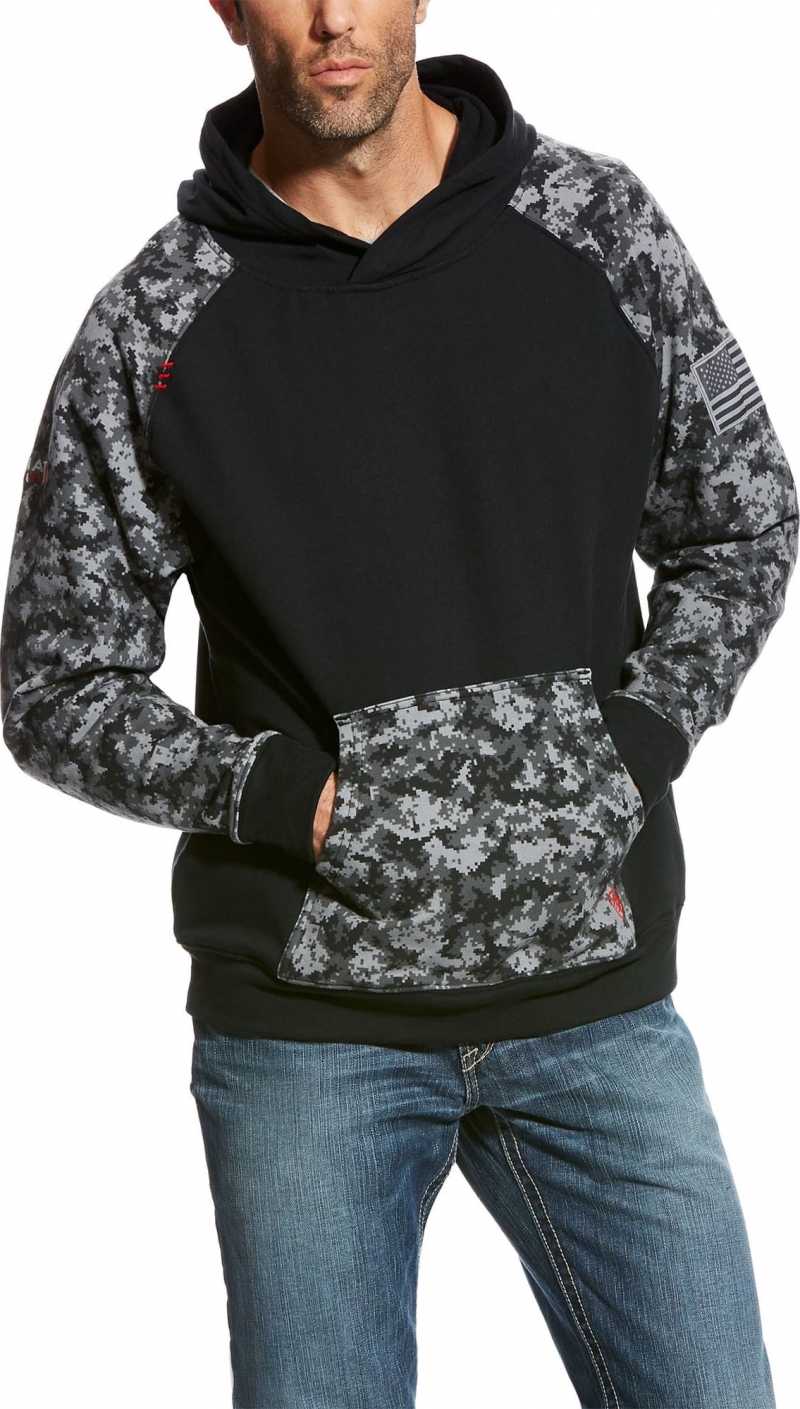 Ariat FR Durastretch™ Patriot Hooded Pullover Sweatshirt - Black Digi Camo