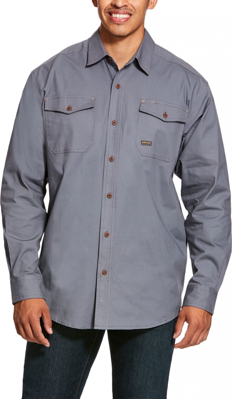 Ariat Rebar DuraStretch Button Front L/S Work Shirt - Steel