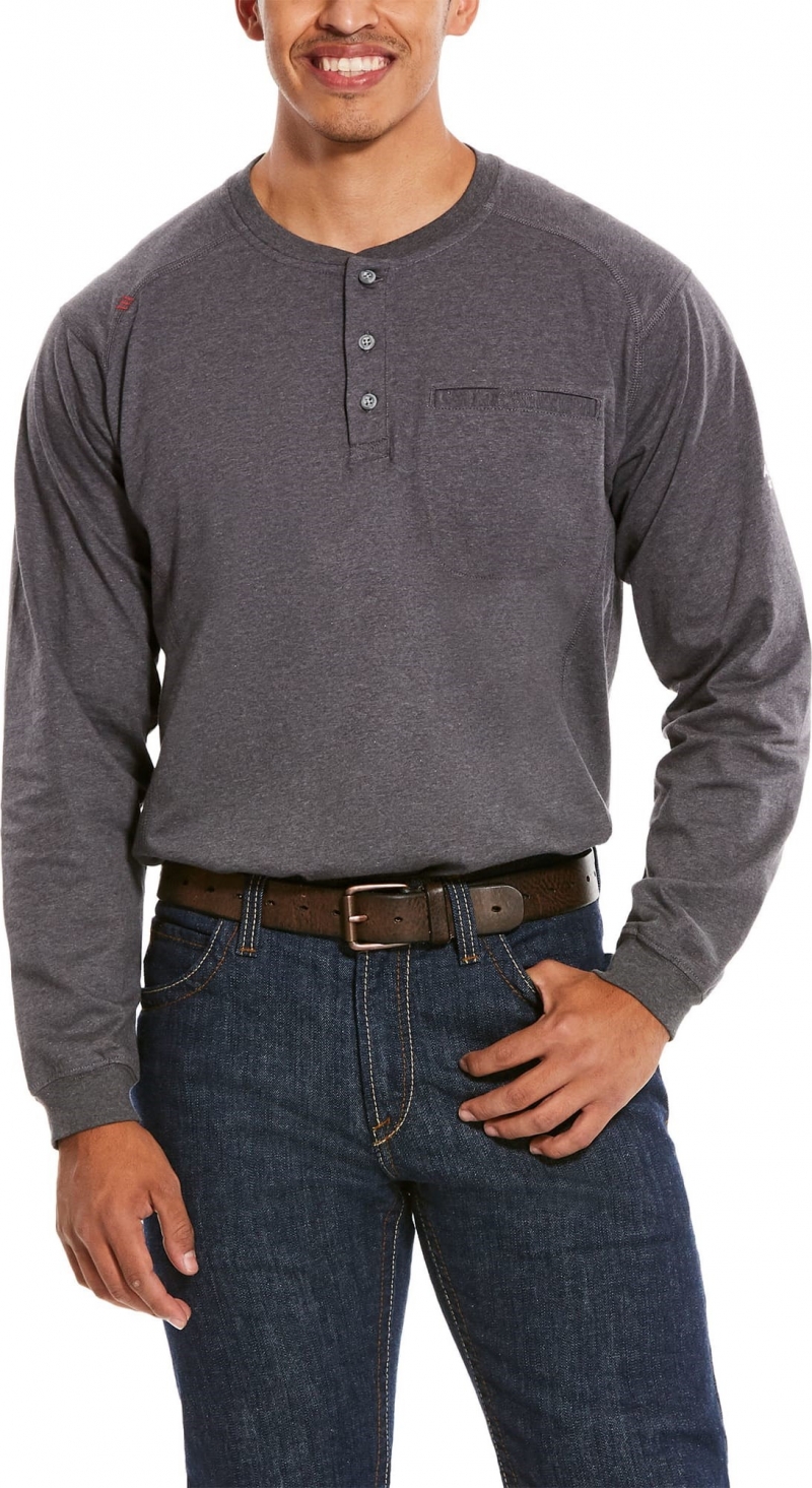 Ariat FR Air Henley Pocket L/S Shirt - Charcoal Heather