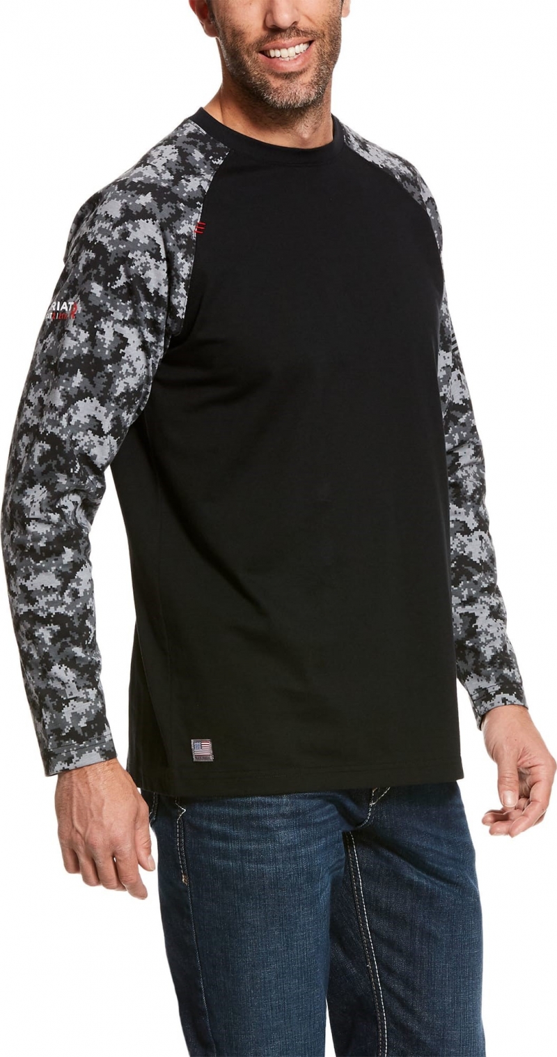 Ariat FR Baseball Crewneck L/S Shirt - Black Digi Camo