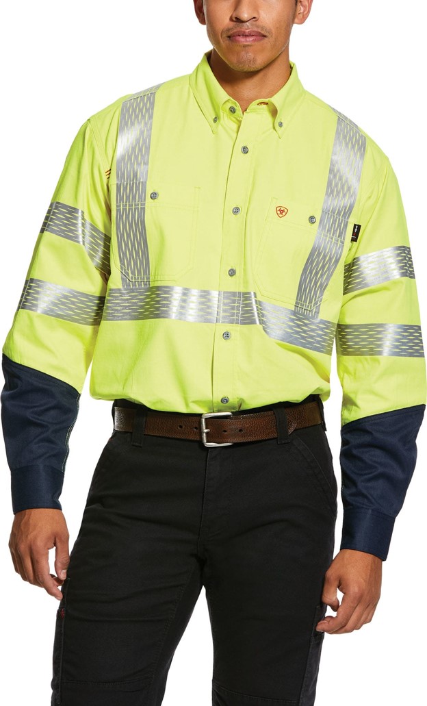 *SALE* ONLY L - 2XL LEFT!! Ariat FR HI-VIS Class 3 Dual Hazard Button Front L/S Work Shirt - Hi-Vis Yellow/Black