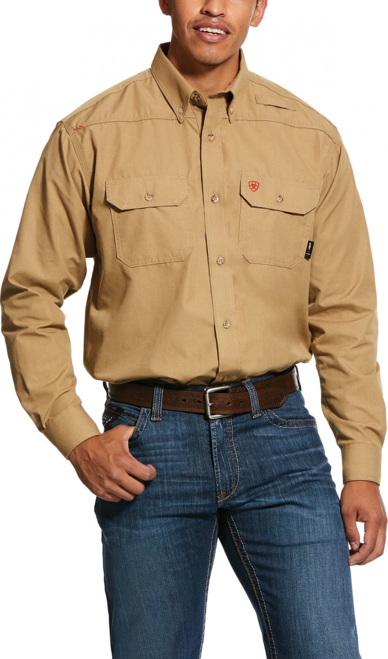 Ariat FR Button Front Featherlight Work Shirt-Khaki