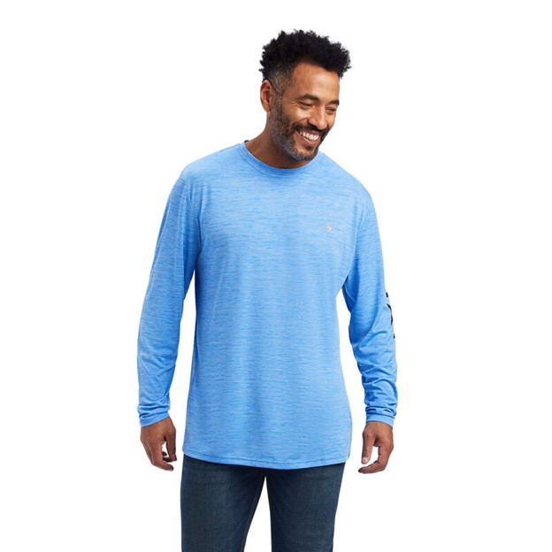 Ariat Charger Logo Crewneck L/S Shirt - Aegean Blue