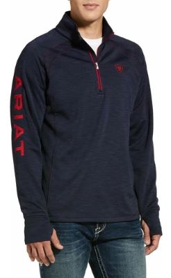 Ariat Men's Team Logo Quarter-Zip Mock Neck Sweatshirt - Navy Blue Heather