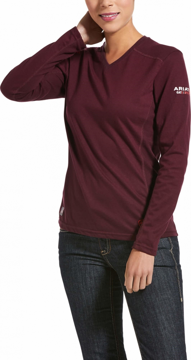 Ariat Women's FR AC V-Neck L/S Shirt - Malbec