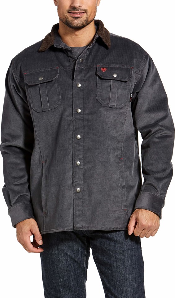 *SALE* LIMITED SIZES AVAILABLE!! Ariat FR Snap Front Durastretch Sherpa Lined Corduroy Shirt Jacket - Iron Grey