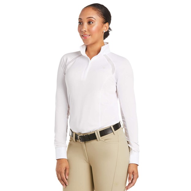 Ariat Women's Sunstopper Pro 2.0 Quarter-Zip Mock Collar L/S Show Shirt - White