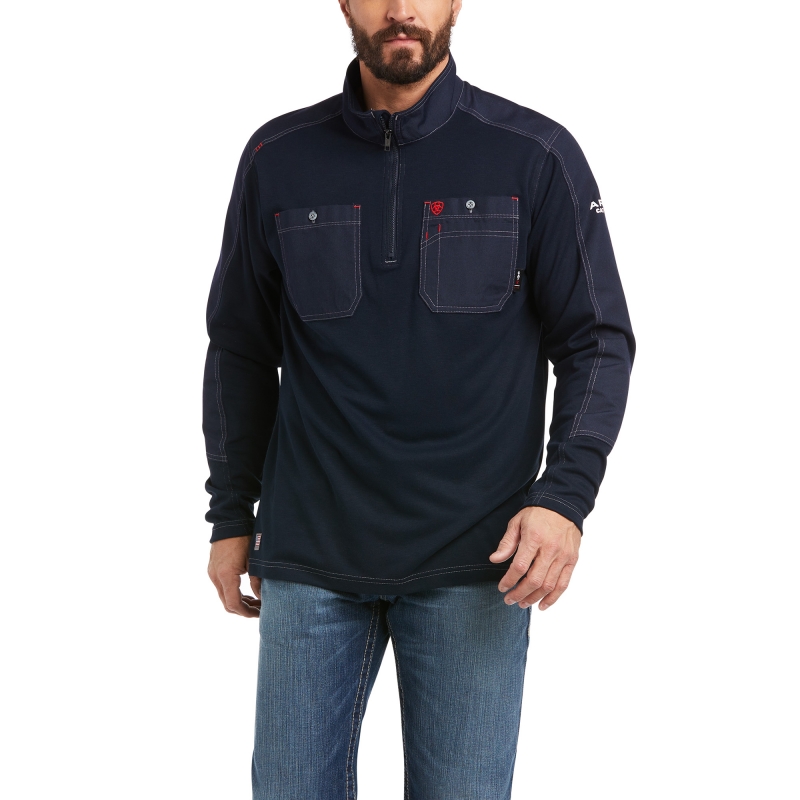 *SALE* ONLY SIZE 2XL LEFT!! Ariat FR DuraLight Quarter-Zip L/S Work Shirt - Navy