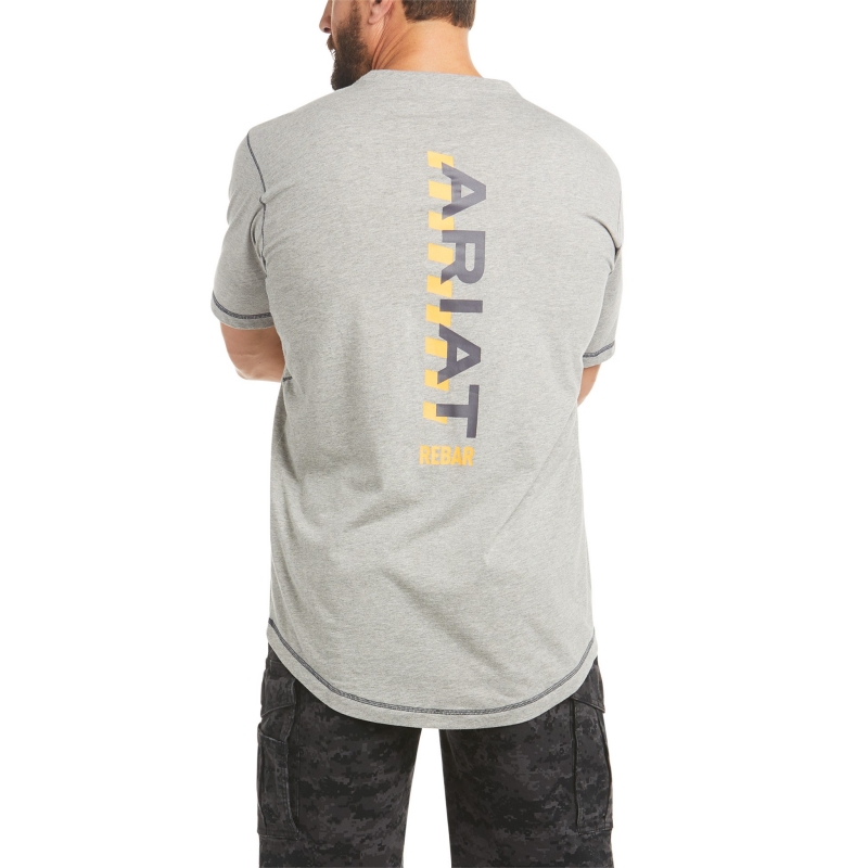 Ariat Rebar Workman Logo Crewneck Pocket S/S Shirt - Heather Grey