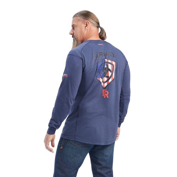 *SALE* LIMITED SIZES AVAILABLE!!  Ariat FR Air Henley Graphic Service Pocket Shirt - Navy Heather