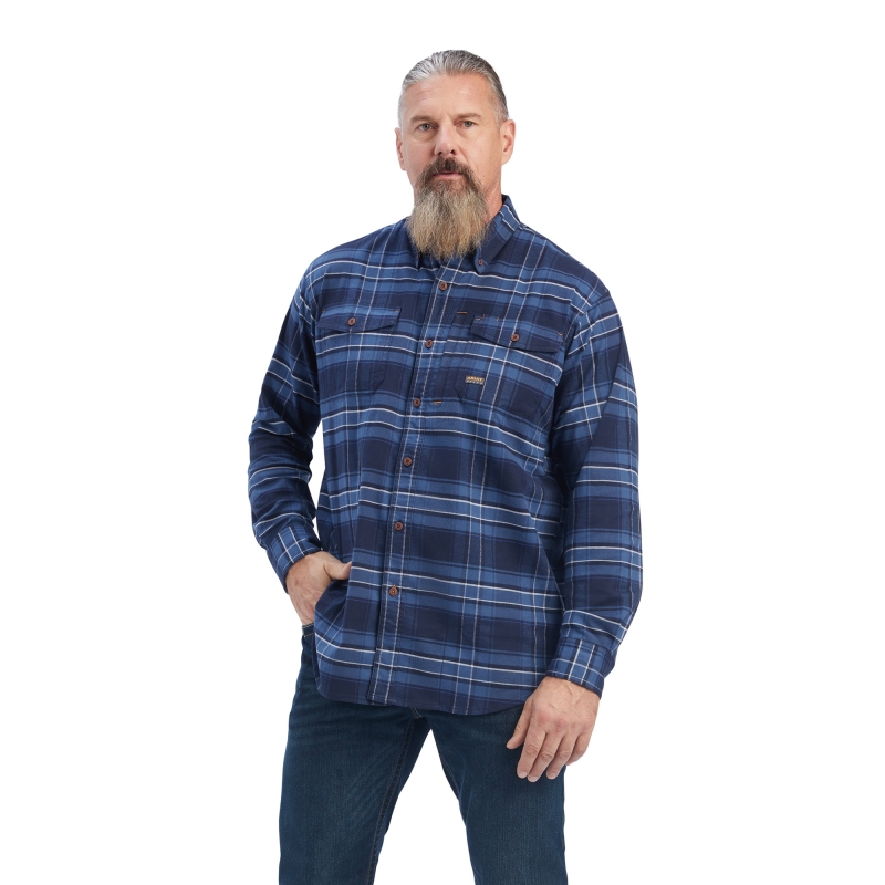 Ariat Rebar Flannel DuraStretch Button Front L/S Shirt - Navy