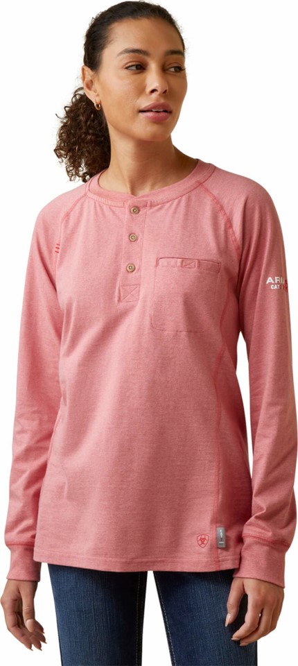 *SALE* ONLY S - XL - 2XL - 1X - 2X PLUS LEFT!! Ariat Women's FR Air Henley L/S Shirt - Sun Kissed Coral