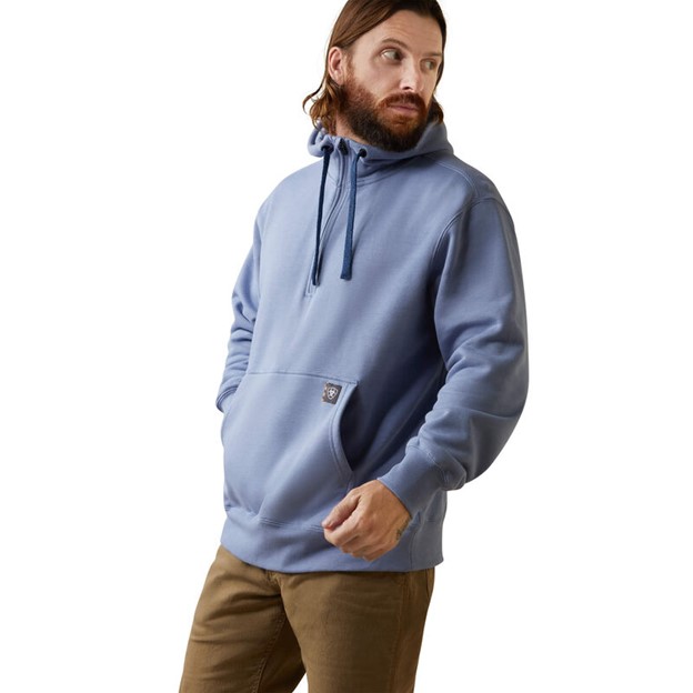 SALE* Ariat Rebar Workman Quarter-Zip Hooded Sweatshirt - Blue Heather