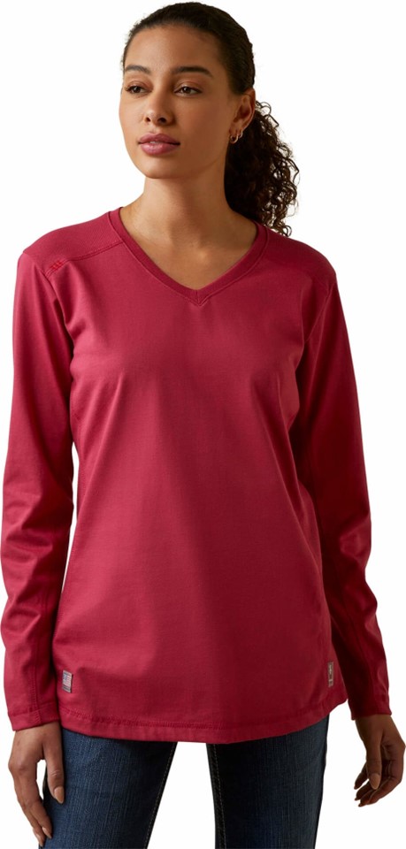 *SALE* ONLY L - XL - 2XL - 2X - 3X PLUS LEFT!! Ariat Women's FR AC V-Neck L/S Shirt - Cherries Jubilee