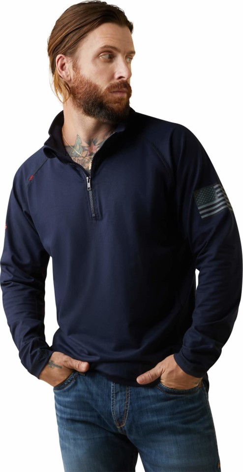 Ariat FR Stretch Patriot Quarter-Zip L/S Work Shirt - Navy