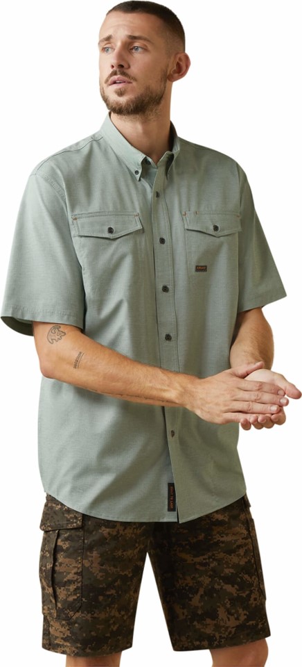 Ariat Rebar Made Tough VentTEK DuraStretch Button Front S/S Work Shirt- Green Bay Heather