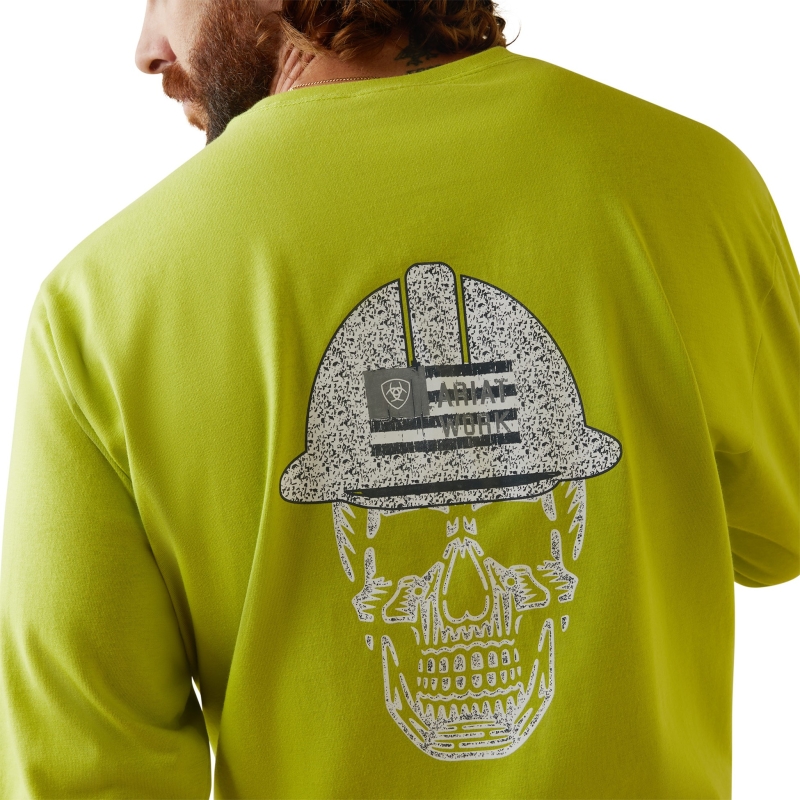 *SALE* LIMITED SIZES LEFT!! Ariat FR Roughneck Skull Logo Crewneck L/S Shirt - Bright Lime