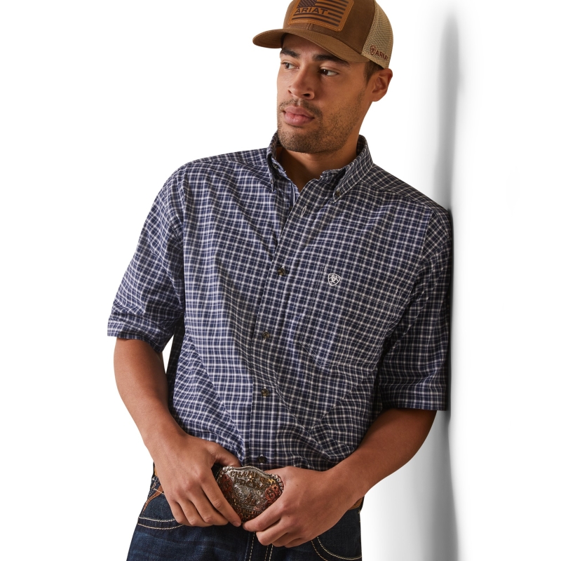 Ariat Pro Nabil Classic Fit Button Front S/S Shirt - Navy Plaid