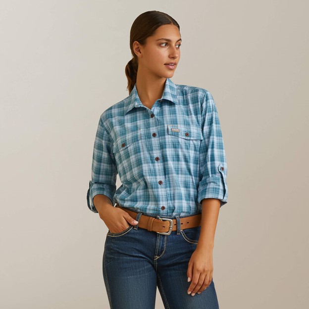 Ariat Women's Rebar Made Tough DuraStretch Button Front L/S Shirt - Clear Sky Plaid