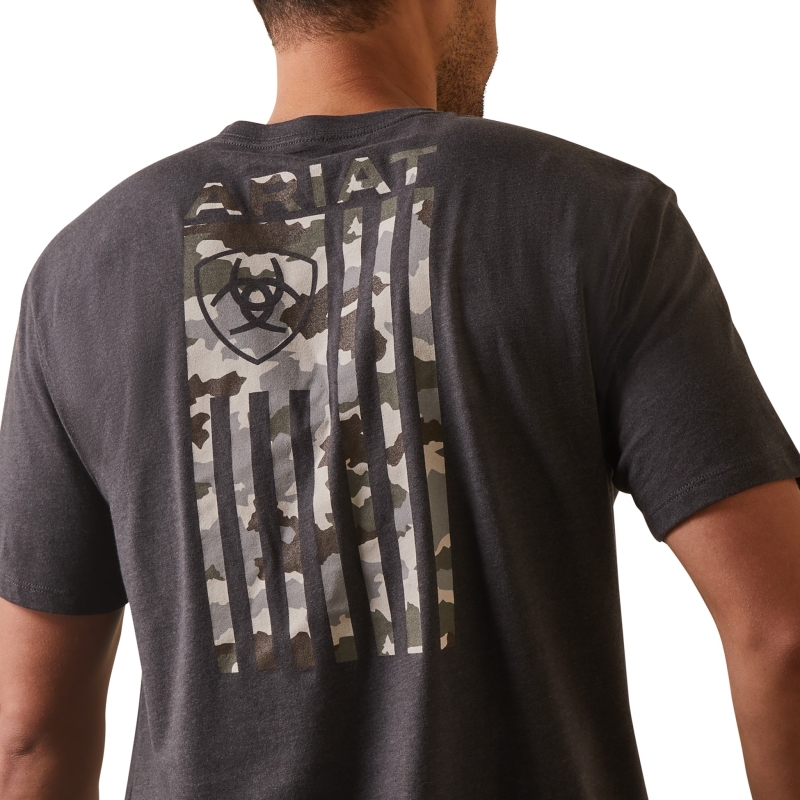 Ariat Tonal Camo Flag Crewneck S/S Shirt - Charcoal Heather