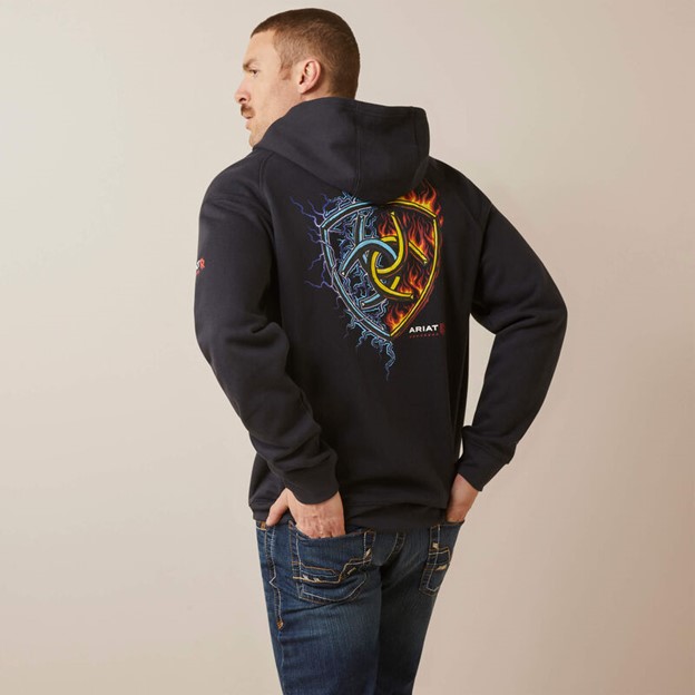 *SALE* LIMITED SIZES AVAILABLE!! Ariat FR Rev Shock Fire Hooded Zip-Front Sweatshirt - Black