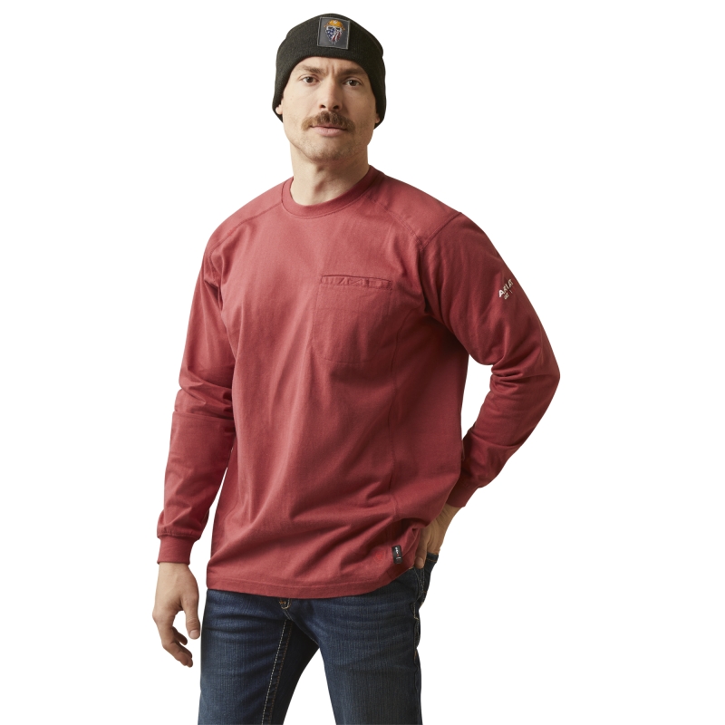 *SALE* ONLY LT - 3XL - 3XLT - 4XL LEFT!! Ariat FR Air Crewneck Pocket L/S Shirt - Brick Red