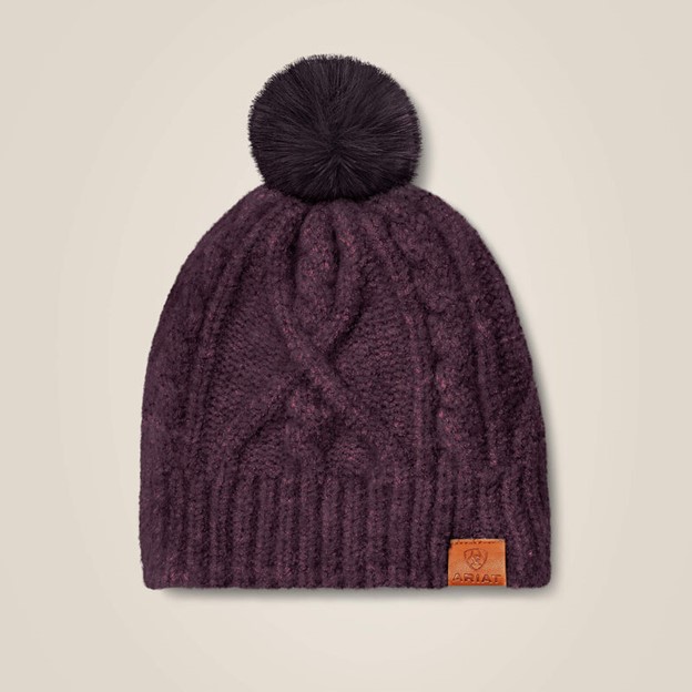 Ariat Women's Entwine Pom Beanie- Raisin Heather