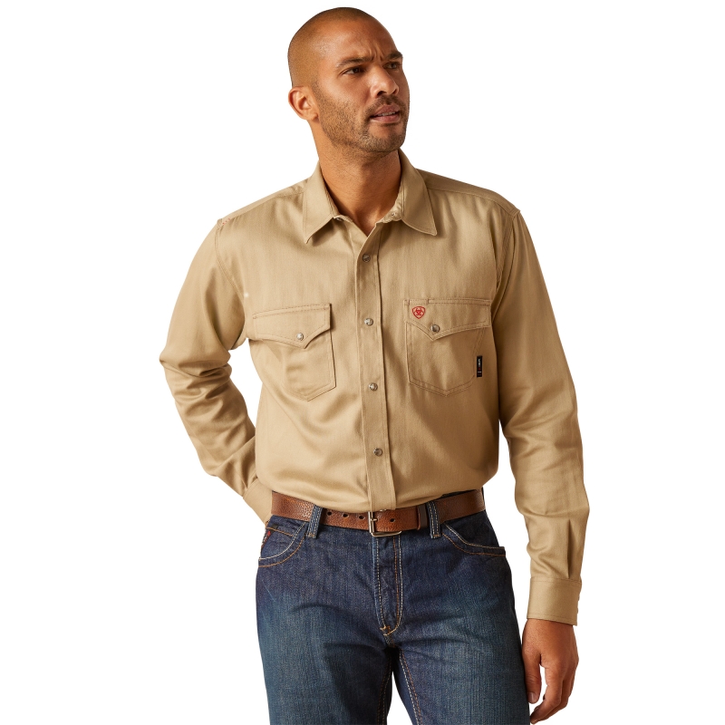 Ariat FR Snap Front Solid Work Shirt - Khaki