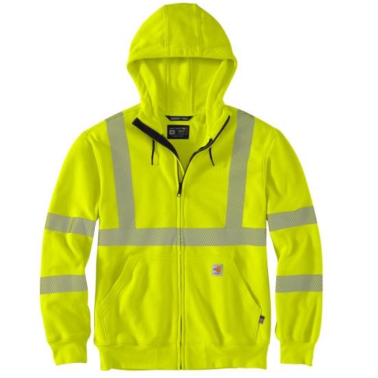 Carhartt FR HI-VIS Class 3 Force Loose Fit Midweight Hooded Zip-Front Sweatshirt - Brite Lime