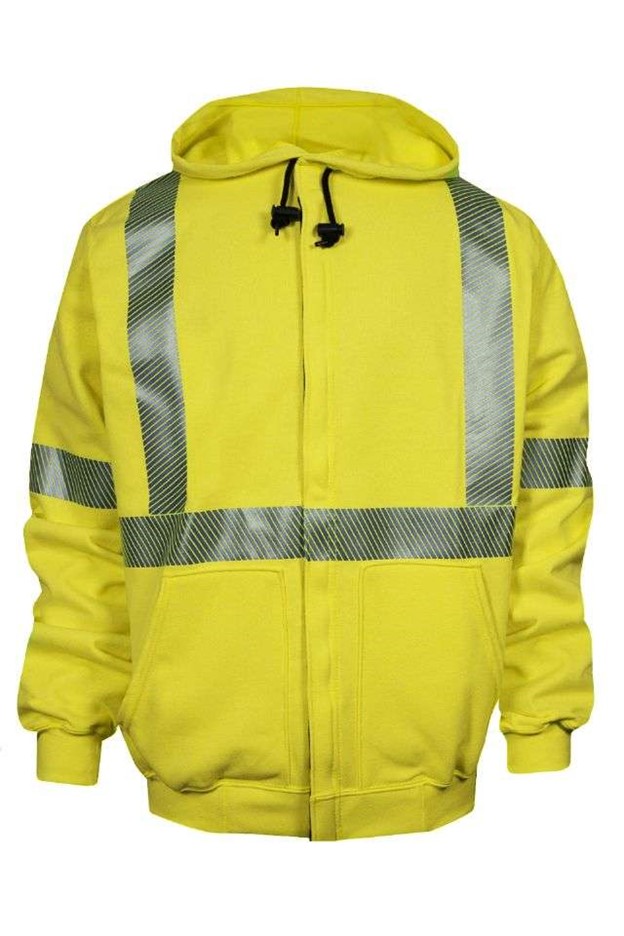 NSA DriFire FR HI-VIS Class 3 Heavyweight Hooded Zip-Front Sweatshirt - Hi-Vis Yellow