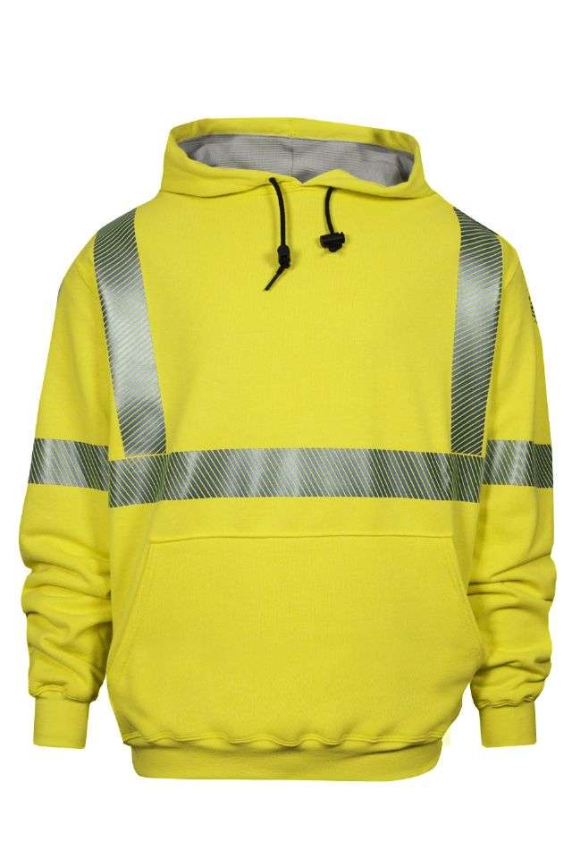 NSA DriFire FR HI-VIS Class 3 Heavyweight Waffle-Lined Hooded Pullover Sweatshirt - Hi-Vis Yellow