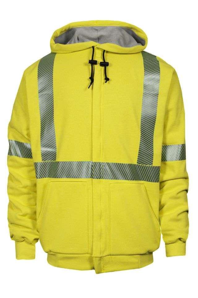 NSA DriFire FR HI-VIS Class 3 Heavyweight Waffle-Lined Hooded Zip-Front Sweatshirt - Hi-Vis Yellow