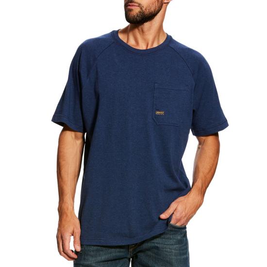 Ariat Rebar Cotton Strong Crewneck Pocket S/S Shirt - Navy Heather