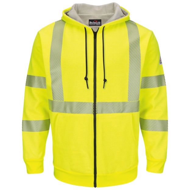 Bulwark HI-VIS Class 3 Waffle-Lined Hooded Zip-Front Sweatshirt - Hi Vis Yellow