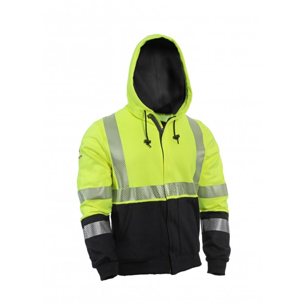 NSA DriFire FR HI-VIS Class 3 DRIFIRE Midweight Hybrid Color Block Hooded Zip-Front Sweatshirt - Hiv-Vis Yellow/ Navy