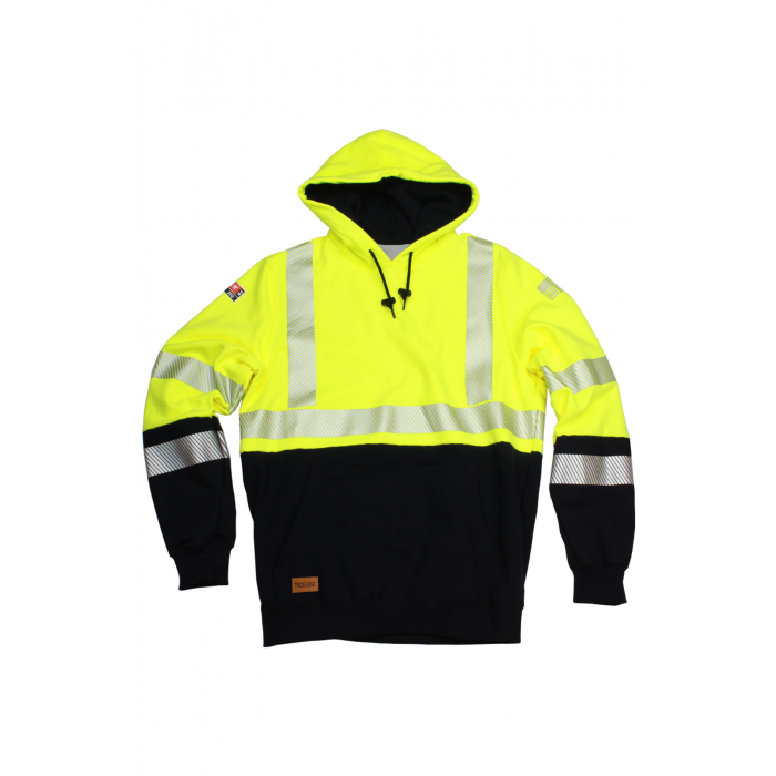 NSA DriFire FR HI-VIS Class 3 TECGEN Hybrid Waffle-Lined Hooded Pullover Sweatshirt - Hi-Vis Yellow/Navy