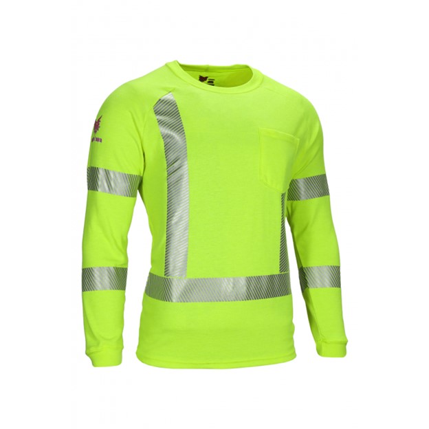 NSA DriFire FR HI-VIS Helix Class 3 Type R Dual Hazard Pocket Lightweight L/S Shirt  - HI VIS Yellow